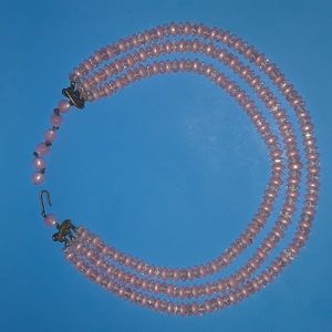 Vintage Faux Pink Pearl and Faux Crystal Triple Strand Adjustable Necklace